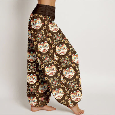 Buddha Stones Cotton Tribal Lion Mask Pattern Women's Elastic Waist Harem Pants - image 9