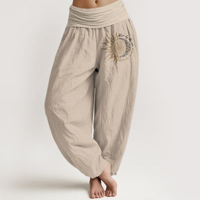 Buddha Stones Pure Cotton Sun Moon Mandala Pattern Women's Elastic Waist Harem Pants - Tan - US16，UK/AU20，EU48 (3XL) - image 11