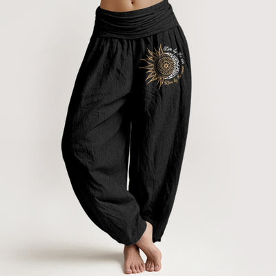 Buddha Stones Pure Cotton Sun Moon Mandala Pattern Women's Elastic Waist Harem Pants - Black - US16，UK/AU20，EU48 (3XL) - image 0