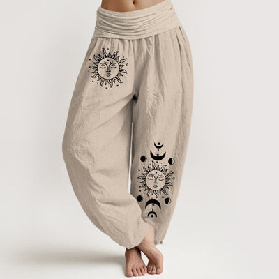 Buddha Stones Pure Cotton Sun Moon Pattern Women's Elastic Waist Harem Pants - Tan - US16，UK/AU20，EU48 (3XL) - image 11