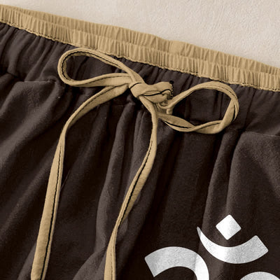 Buddha Stones Pure Cotton Zen Lotus Om Pattern Women's Elastic Waist Pants With Pockets - image 1