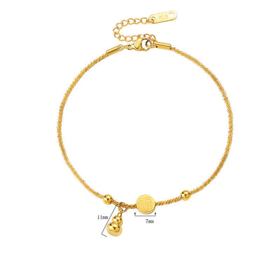 Buddha Stones Titanium Steel Fu Character Luck Gourd Happiness Anklet - image 3