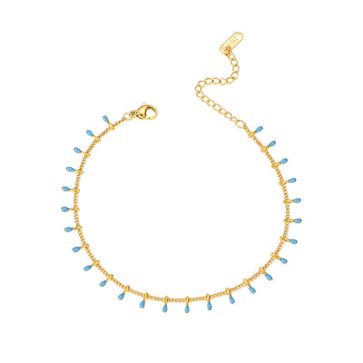 Buddha Stones Titanium Steel Blue Colorful Teardrop Balance Anklet - image 4