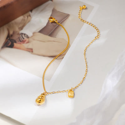 Buddha Stones Titanium Steel Fu Character Rotatable Gourd Fortune Anklet - image 2