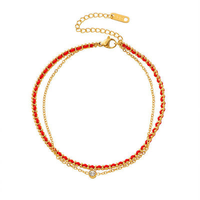 Buddha Stones Titanium Steel Red String Faith Double Wrap Anklet - image 4
