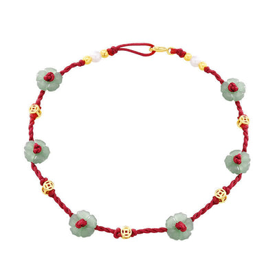 Buddha Stones Hand-Woven Red String Protection Floral Charm Anklet - image 12