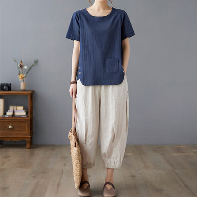 Buddha Stones Side Slit Design Women's Cotton Polyester Crew Neck Short Sleeve T-Shirt Wtih Pocket - image 22