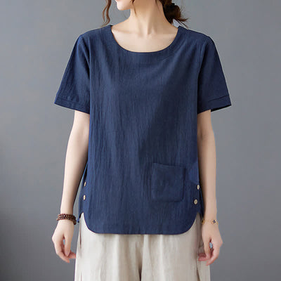 Buddha Stones Side Slit Design Women's Cotton Polyester Crew Neck Short Sleeve T-Shirt Wtih Pocket - image 21