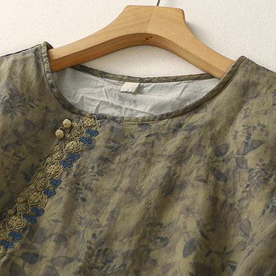 Buddha Stones Embroidery Design Leaves Women's Three Quarter Sleeve Shirt - image 15