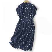 Foviel Polka Dot V-Ausschnitt Schnürung Damen Midikleid mit Taschen