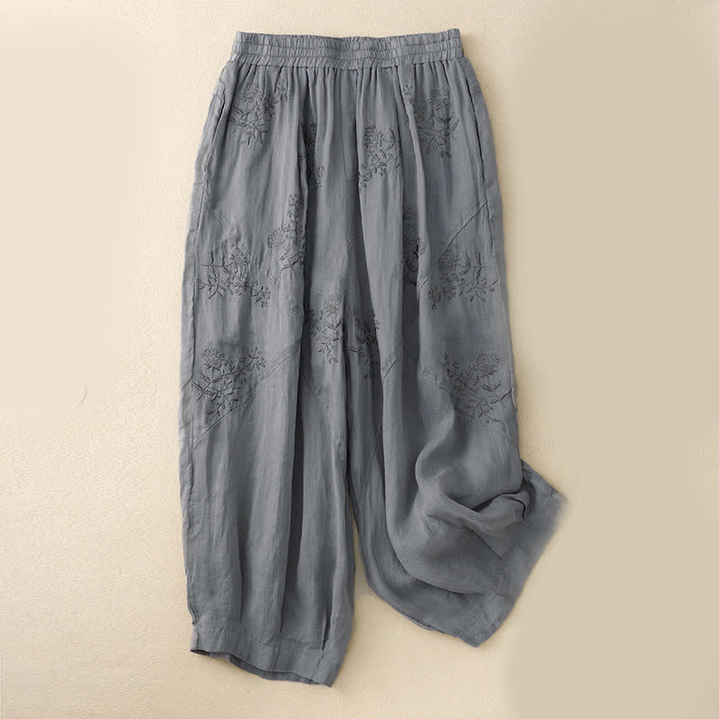 Buddha Stones Embroidered Pattern Women's Harem Pants With Pockets - Gray - US12，UK/AU16，EU44 (3XL) - image 0