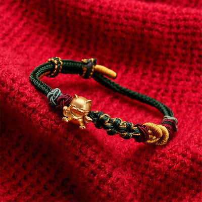 Buddha Stones Hand-Woven Red String Lucky Cat Protection Bracelet - image 2