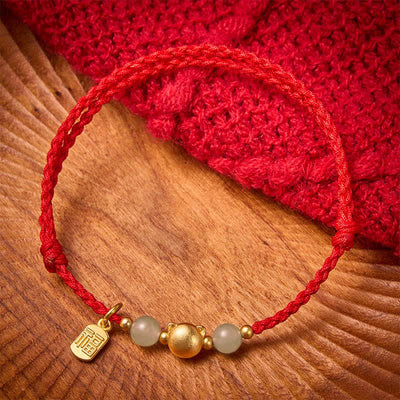 Buddha Stones Hetian Jade Fu Character Copper Cat Red String Bracelet - Red String(Protection ♥ Luck) - image 1