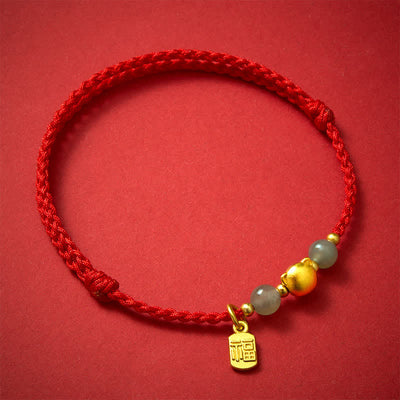 Buddha Stones Hetian Jade Fu Character Copper Cat Red String Bracelet - image 0