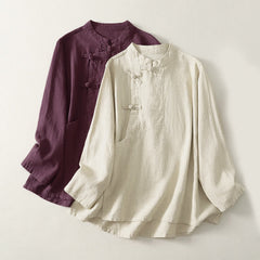 Buddha Stones Casual Plain Frog-buttons Women's Long Sleeve Shirt - image 0