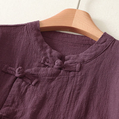 Buddha Stones Casual Plain Frog-buttons Women's Long Sleeve Shirt - image 2