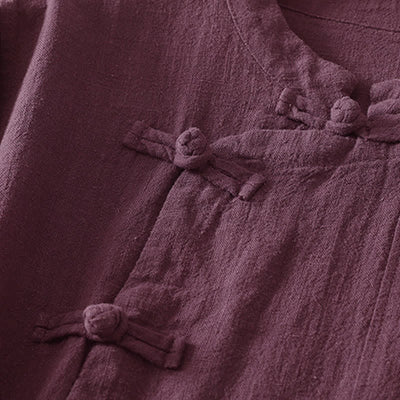 Buddha Stones Casual Plain Frog-buttons Women's Long Sleeve Shirt - image 3