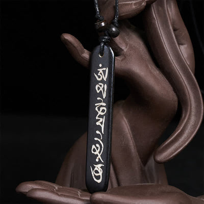 Buddha Stones Hand-Carved Bone Bead Om Mani Padme Hum Peace Necklace - image 1