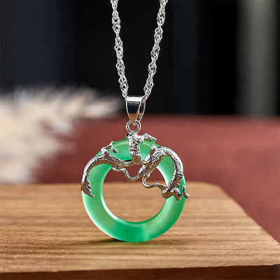 Buddha Stones Jade Dragon Round Pendant Protection Necklace - image 9