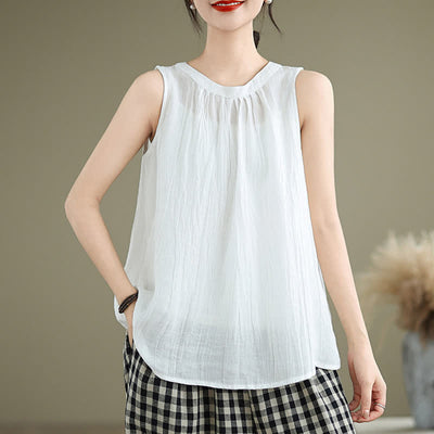Buddha Stones Summer Wrinkles Simple Design Crew Neck Women's Sleeveless Vest Waistcoat - image 11