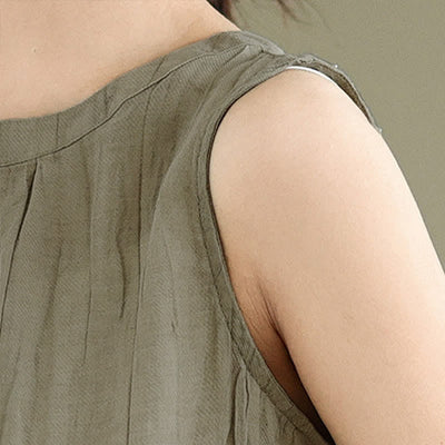 Buddha Stones Summer Wrinkles Simple Design Crew Neck Women's Sleeveless Vest Waistcoat - image 7