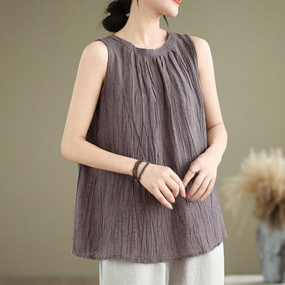 Buddha Stones Summer Wrinkles Simple Design Crew Neck Women's Sleeveless Vest Waistcoat - image 25