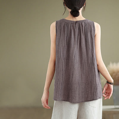 Buddha Stones Summer Wrinkles Simple Design Crew Neck Women's Sleeveless Vest Waistcoat - image 24