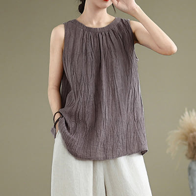 Buddha Stones Summer Wrinkles Simple Design Crew Neck Women's Sleeveless Vest Waistcoat - image 23