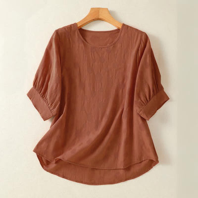 Buddha Stones Plain Crew Neck Design Women's Loose Short Sleeves T-Shirt - DarkOrange - US8-10，UK/AU12-14，EU40-42 (2XL) - image 7