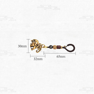 Buddha Stones Vintage Brass Elephant Five Emperor Coins Luck Keychains - image 4