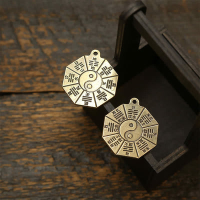 Buddha Stones Vintage Brass Bagua Pi Xiu Five Emperor Coins Pendant Protection Yin Yang Keychains - image 12