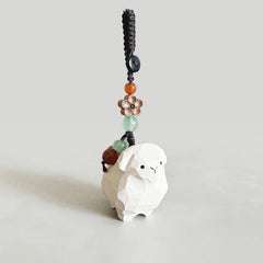Buddha Stones Linden Wood Lamb Om Mani Padme Hum Plum Bossom Hand-carved Keychains - Lamb - Plum Blossom - image 0