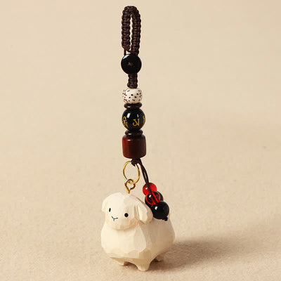 Buddha Stones Linden Wood Lamb Om Mani Padme Hum Plum Bossom Hand-carved Keychains - image 8