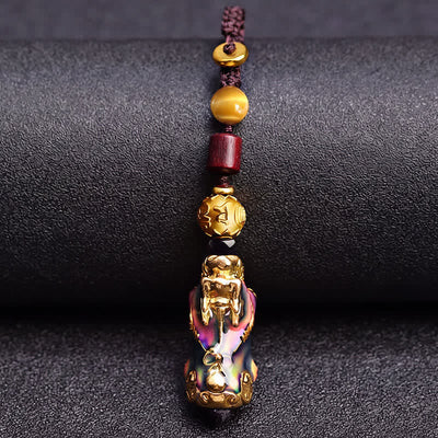 Buddha Stones Brass Color Change Pi Xiu Wealth Energy Braided Rope Car Keychains - image 3