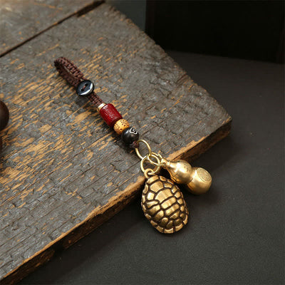 Buddha Stones Brass Turtle Pi Xiu Five Emperor Coins Protection Keychains - Turtle Gourd - image 14