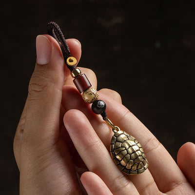 Buddha Stones Brass Turtle Pi Xiu Five Emperor Coins Protection Keychains - image 2