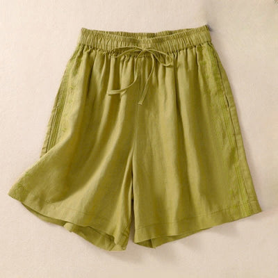 Buddha Stones Casual Floral Embroidery Pattern Drawstring Women's Shorts With Pockets - YellowGreen - US8-10，UK/AU12-14，EU40-42 (2XL) - image 15