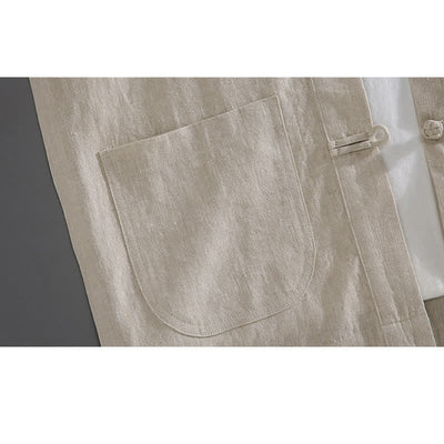 Buddha Stones Vintage Plain Tang Suit Chinese Frog-Button Men's Shirt With Pockets - image 5