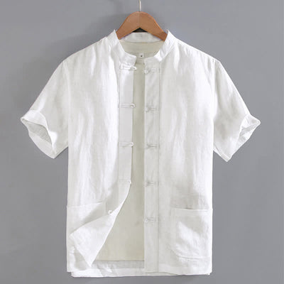 Buddha Stones Vintage Plain Tang Suit Chinese Frog-Button Men's Shirt With Pockets - White - US/UK/AU46，EU56 (5XL) - image 10
