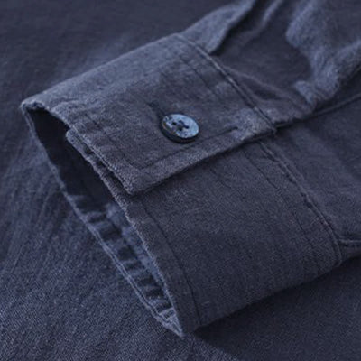Buddha Stones Summer Casual Minimalist Solid Men's Long Sleeve Shirts With Patch Pocket - image 4