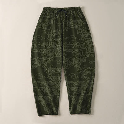 Buddha Stones Pure Cotton Japanese Cloud Wave Pattern Drawstring Men's Tapered Pants With Pockets - image 9