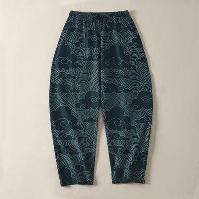 Buddha Stones Pure Cotton Japanese Cloud Wave Pattern Drawstring Men's Tapered Pants With Pockets - image 13
