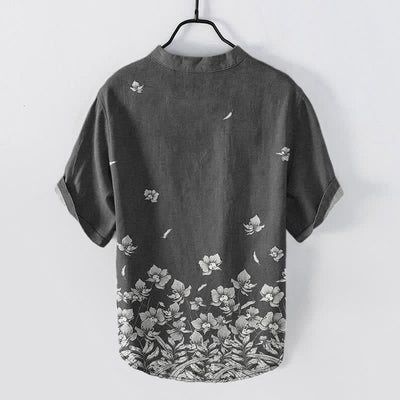 Buddha Stones Cotton White Floral Hem Pattern Men's Short Sleeve Half Button Shirt - image 6