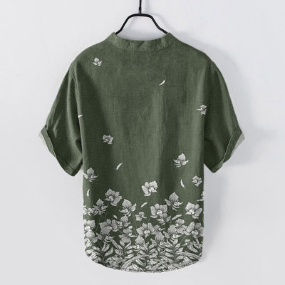 Buddha Stones Cotton White Floral Hem Pattern Men's Short Sleeve Half Button Shirt - image 8