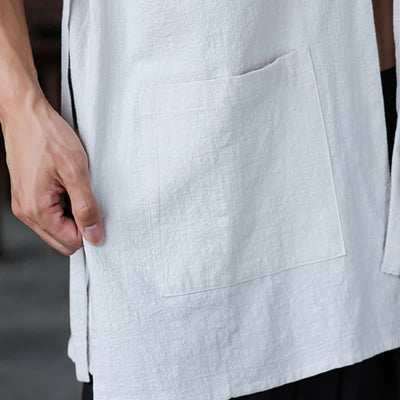 Buddha Stones Summer Tang Style Minimalist Side Slit V-Neck Solid Men's Short Sleeve Shirts With Pocket - image 34
