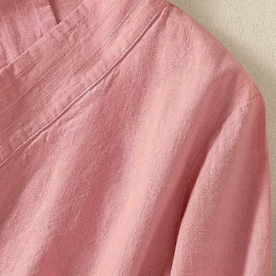 Buddha Stones Spring Summer Casual Tang Style V-Neck Drawstring Solid Women's Long Sleeve Shirts - image 10