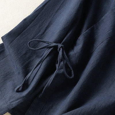 Buddha Stones Spring Summer Casual Tang Style V-Neck Drawstring Solid Women's Long Sleeve Shirts - image 4