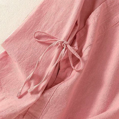 Buddha Stones Spring Summer Casual Tang Style V-Neck Drawstring Solid Women's Long Sleeve Shirts - image 11