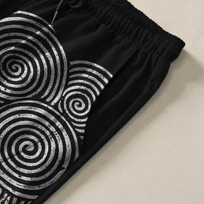 Buddha Stones Pure Cotton Concentric Spiral Pattern Drawstring Men's Tapered Pants With Pockets - image 4