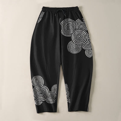 Buddha Stones Pure Cotton Concentric Spiral Pattern Drawstring Men's Tapered Pants With Pockets - image 2